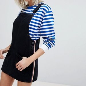 Pull&Bear Rainbow Stripe Denim Overall Dress